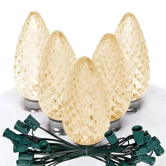 C9 Warm White Faceted ProCore LED Christmas Light Bulb String Light Set 25 Lights 25’ - Christmas Lights