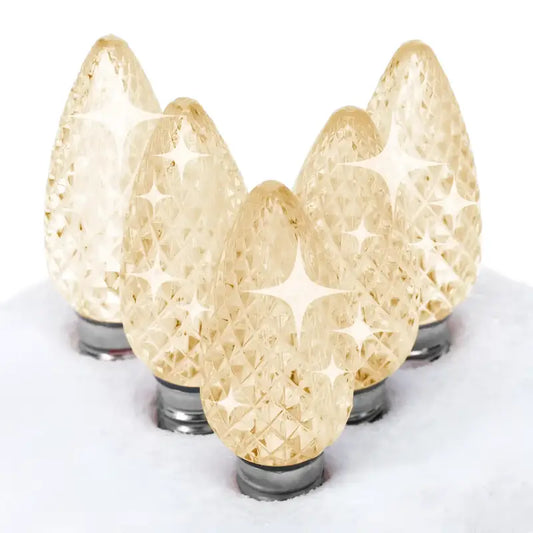 C9 Warm White Twinkle Faceted ProCore LED Christmas Light Bulbs - Christmas Lights
