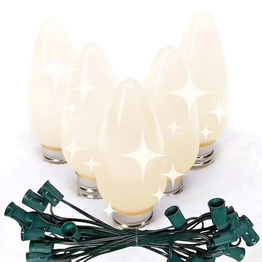 C9 Warm White Twinkle Smooth ProCore LED Christmas Light Bulb String Light Set 25 Lights 25’ - Christmas Lights