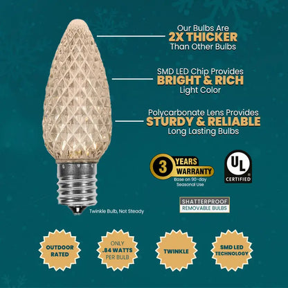 C9 Warm White Twinkle Smooth ProCore LED Christmas Light Bulbs - Christmas Lights