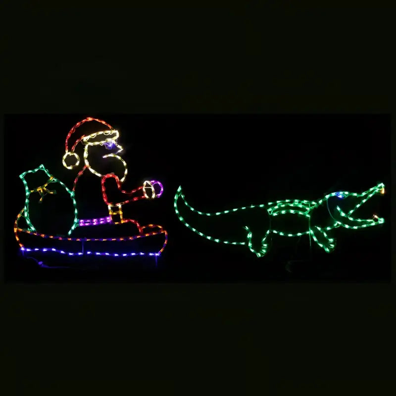 Cajun Santa in Pirogue Boat Pulled By Gator - Wireframes Displays and Yard Art