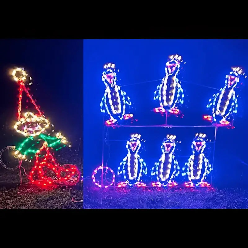 Christmas Elf Bowling Penguins - Animated - Wireframes Displays and Yard Art