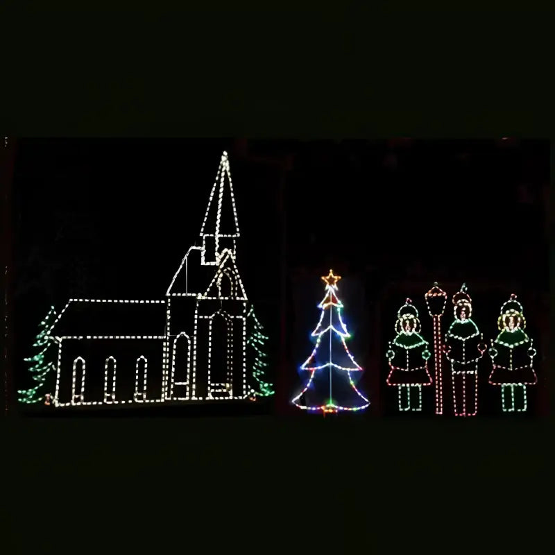 Church with Carolers Scene - Wireframes Displays and Yard Art