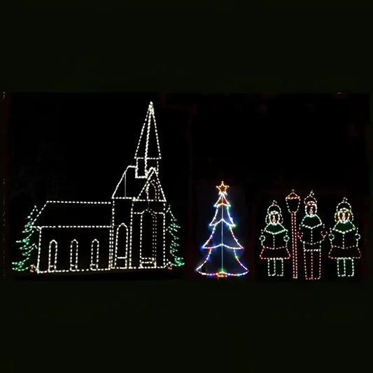 Church with Carolers Scene - Wireframes Displays and Yard Art