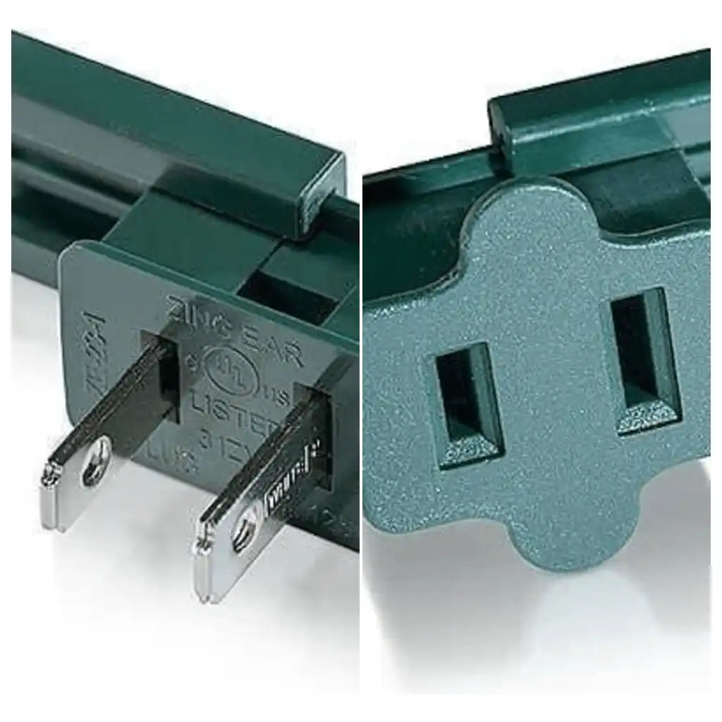 A dark green extension cord or power strip plug and receptacle.