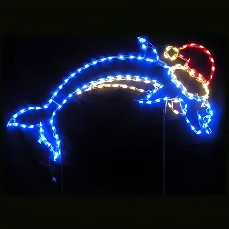 Dolphin with Santa Hat Outline - Wireframes Displays and Yard Art