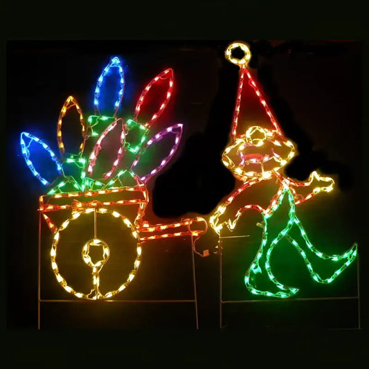 Elf with Cart of Lights - Wireframes Displays and Yard Art