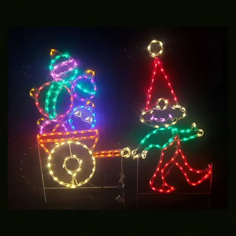 Elf with Cart of Ornaments - Wireframes Displays and Yard Art