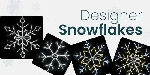 Various illuminated snowflake decorations.