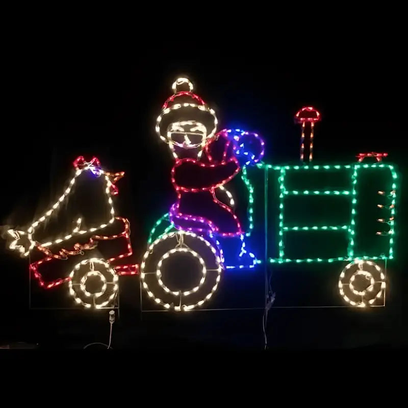 Mrs Claus Driving a Tractor Pulling a Chicken Cart - Wireframes Displays and Yard Art