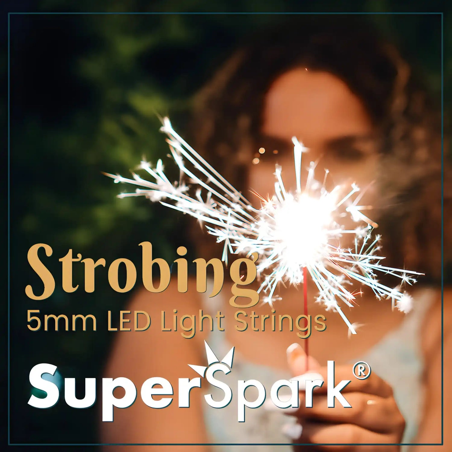 A person holding a lit sparkler with bright, radiating sparks.