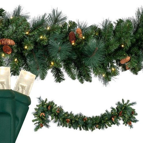 9' X 14" Mixed Noble Garland, Pre-Lit, LED, Warm White