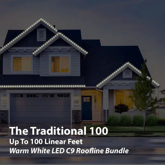 Roofline Bundle For Up To 100 Linear Feet Warm White Faceted C9 LED Christmas Lights - Christmas Lights