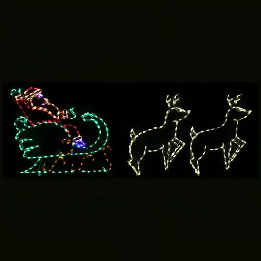 Santa in Sleigh with 2 Deer Medium - Wireframes Displays and Yard Art