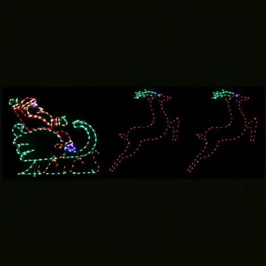 Santa in Sleigh with 2 Leaping Deer Medium - Wireframes Displays and Yard Art