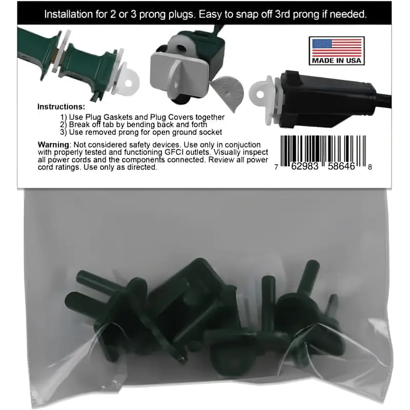 Weatherproof Electrical Plug Extension Cord Gaskets and Green Covers 5 Pack - Christmas Light Installation Accessories