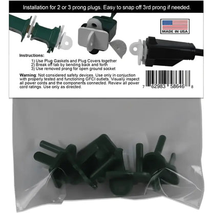 Weatherproof Electrical Plug Extension Cord Gaskets and Green Covers 5 Pack - Christmas Light Installation Accessories