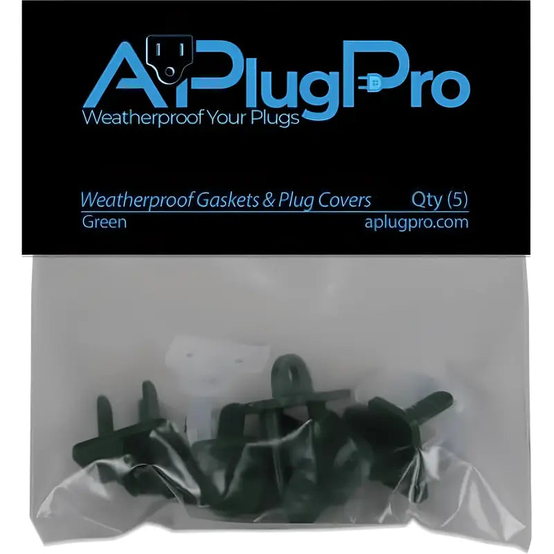Weatherproof Electrical Plug Extension Cord Gaskets and Green Covers 5 Pack - Christmas Light Installation Accessories