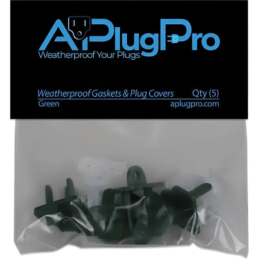 Weatherproof Electrical Plug Extension Cord Gaskets and Green Covers 5 Pack - Christmas Light Installation Accessories
